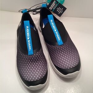 Rugged Shark Men's Slip-On Boat/Water Shoes in Black and Blue Pull-Tab. (A12)